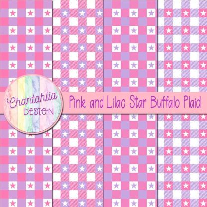 Free pink and lilac star buffalo plaid digital papers