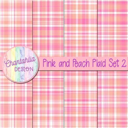 Free pink and peach plaid digital papers set 2