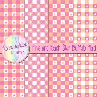 Free pink and peach star buffalo plaid digital papers
