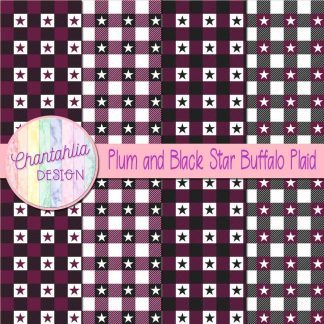 Free plum and black star buffalo plaid digital papers