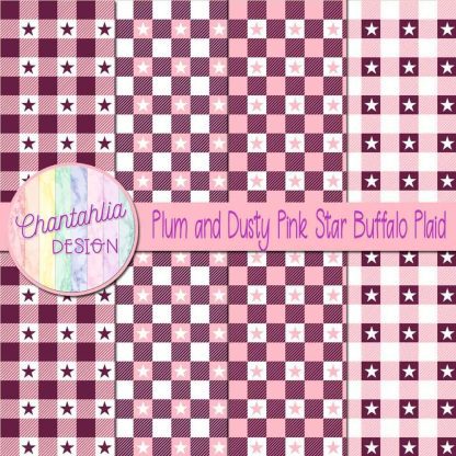 Free plum and dusty pink star buffalo plaid digital papers