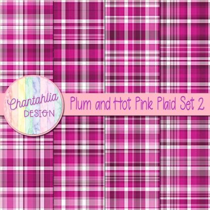 Free plum and hot pink plaid digital papers set 2