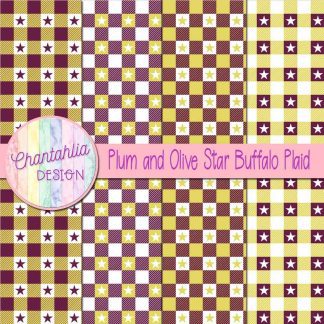 Free plum and olive star buffalo plaid digital papers