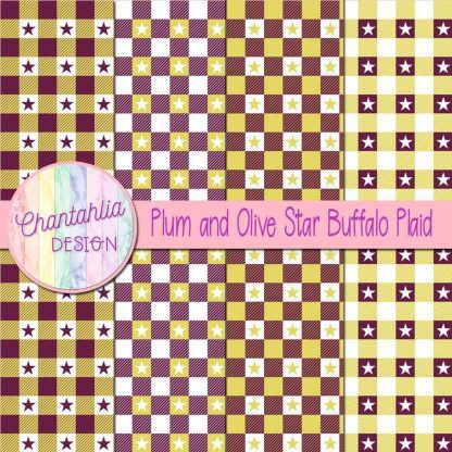 Free plum and olive star buffalo plaid digital papers