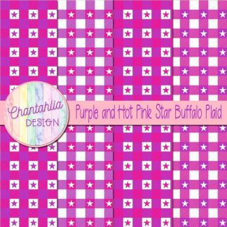 Free purple and hot pink star buffalo plaid digital papers
