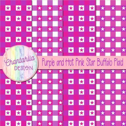 Free purple and hot pink star buffalo plaid digital papers