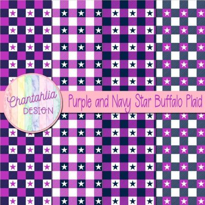 Free purple and navy star buffalo plaid digital papers