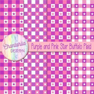Free purple and pink star buffalo plaid digital papers