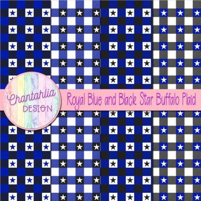 Free royal blue and black star buffalo plaid digital papers