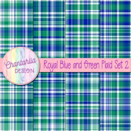 Free royal blue and green plaid digital papers set 2