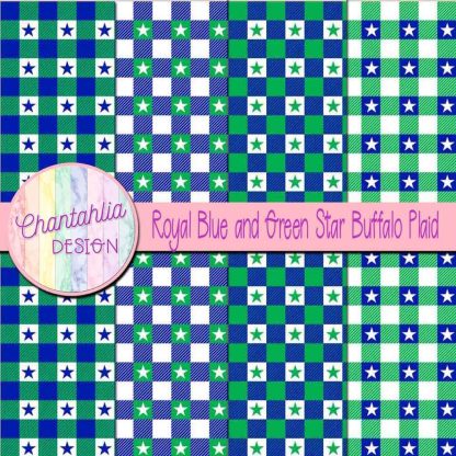 Free royal blue and green star buffalo plaid digital papers