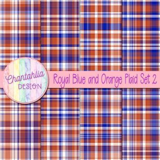 Free royal blue and orange plaid digital papers set 2