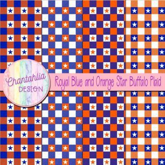 Free royal blue and orange star buffalo plaid digital papers