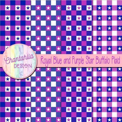 Free royal blue and purple star buffalo plaid digital papers