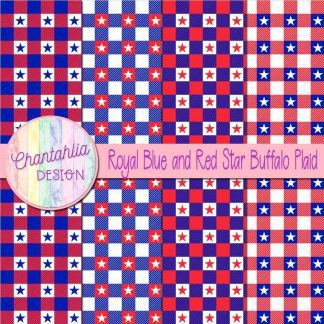 Free royal blue and red star buffalo plaid digital papers