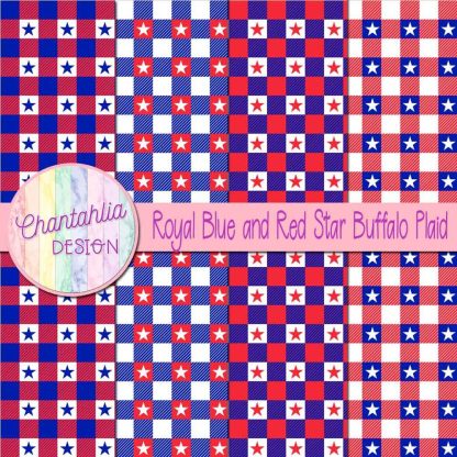 Free royal blue and red star buffalo plaid digital papers