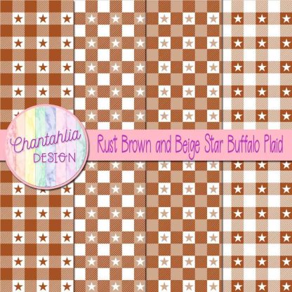 Free rust brown and beige star buffalo plaid digital papers