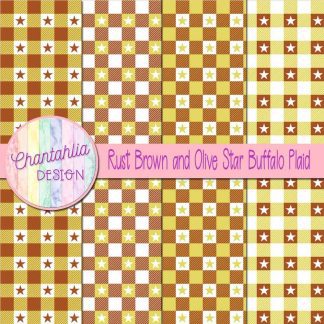 Free rust brown and olive star buffalo plaid digital papers