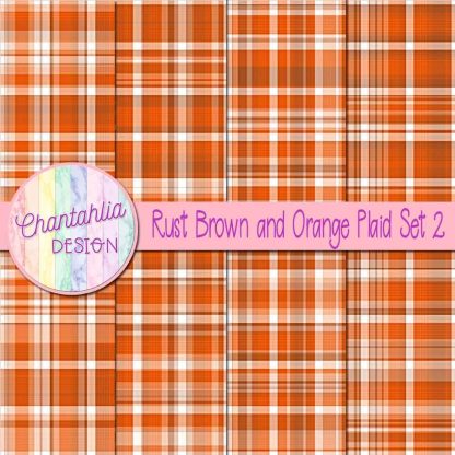 Free rust brown and orange plaid digital papers set 2