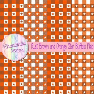 Free rust brown and orange star buffalo plaid digital papers