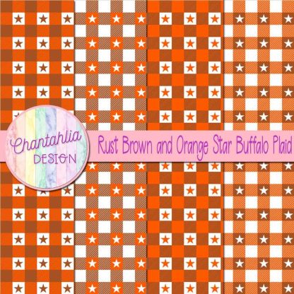 Free rust brown and orange star buffalo plaid digital papers