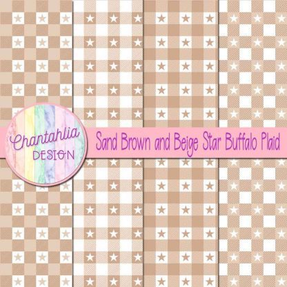 Free sand brown and beige star buffalo plaid digital papers