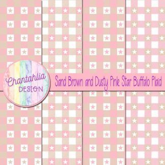 Free sand brown and dusty pink star buffalo plaid digital papers