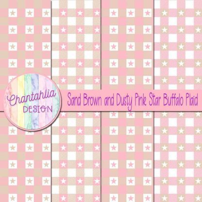 Free sand brown and dusty pink star buffalo plaid digital papers