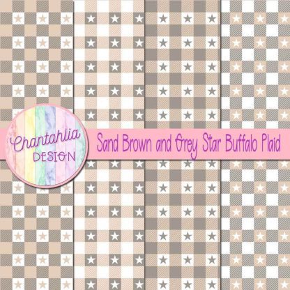 Free sand brown and grey star buffalo plaid digital papers