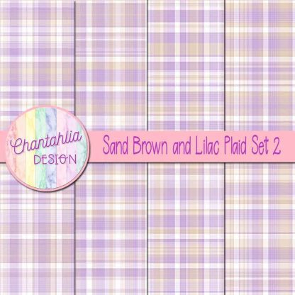 Free sand brown and lilac plaid digital papers set 2