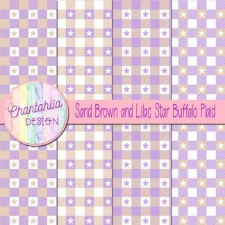 Free sand brown and lilac star buffalo plaid digital papers