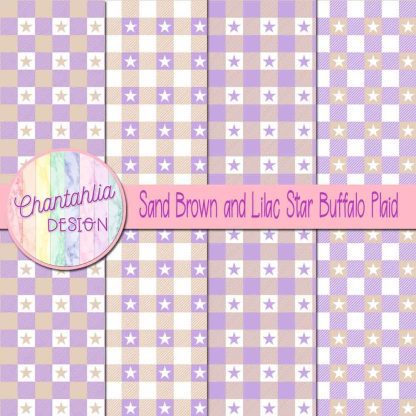 Free sand brown and lilac star buffalo plaid digital papers
