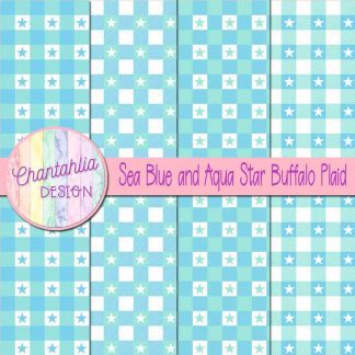 Free sea blue and aqua star buffalo plaid digital papers
