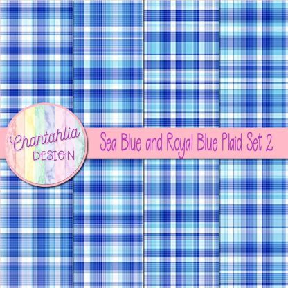 Free sea blue and royal blue plaid digital papers set 2