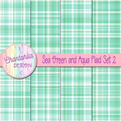 Free sea green and aqua plaid digital papers set 2