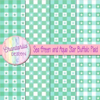 Free sea green and aqua star buffalo plaid digital papers