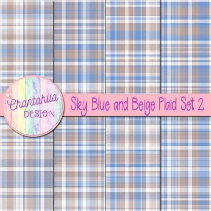 Free sky blue and beige plaid digital papers set 2