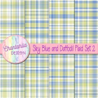 Free sky blue and daffodil plaid digital papers set 2