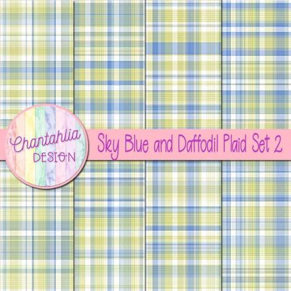 Free sky blue and daffodil plaid digital papers set 2
