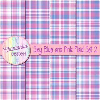 Free sky blue and pink plaid digital papers set 2