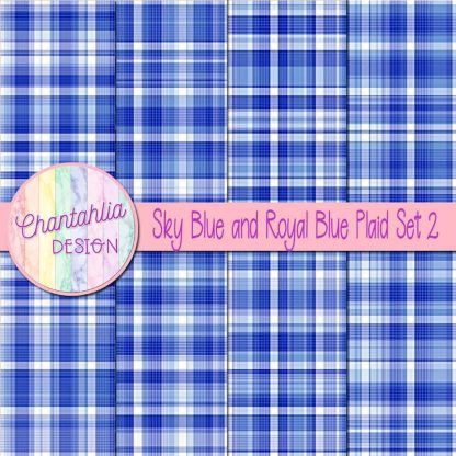 Free sky blue and royal blue plaid digital papers set 2