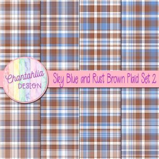 Free sky blue and rust brown plaid digital papers set 2