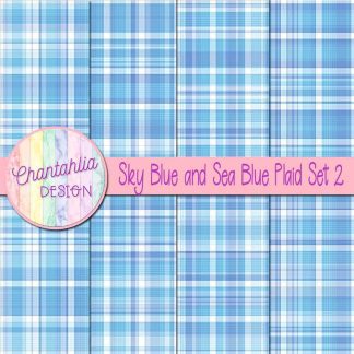 Free sky blue and sea blue plaid digital papers set 2
