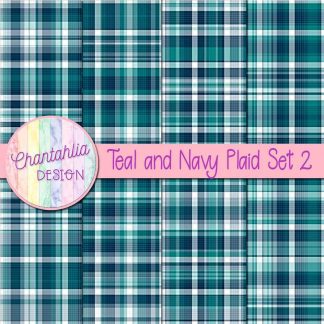 Free teal and navy plaid digital papers set 2