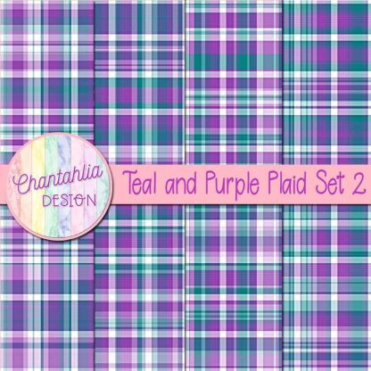 Free teal and purple plaid digital papers set 2