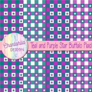 Free teal and purple star buffalo plaid digital papers