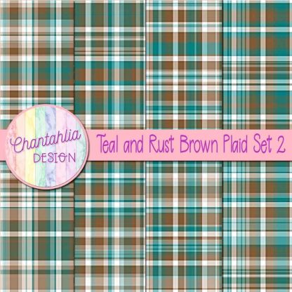 Free teal and rust brown plaid digital papers set 2