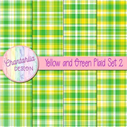 Free yellow and green plaid digital papers set 2