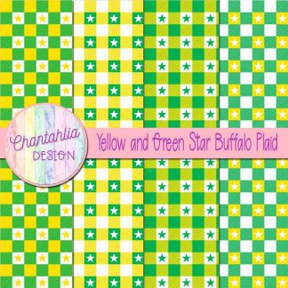 Free yellow and green star buffalo plaid digital papers
