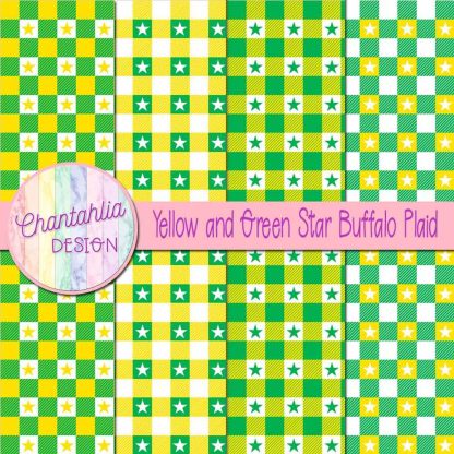 Free yellow and green star buffalo plaid digital papers